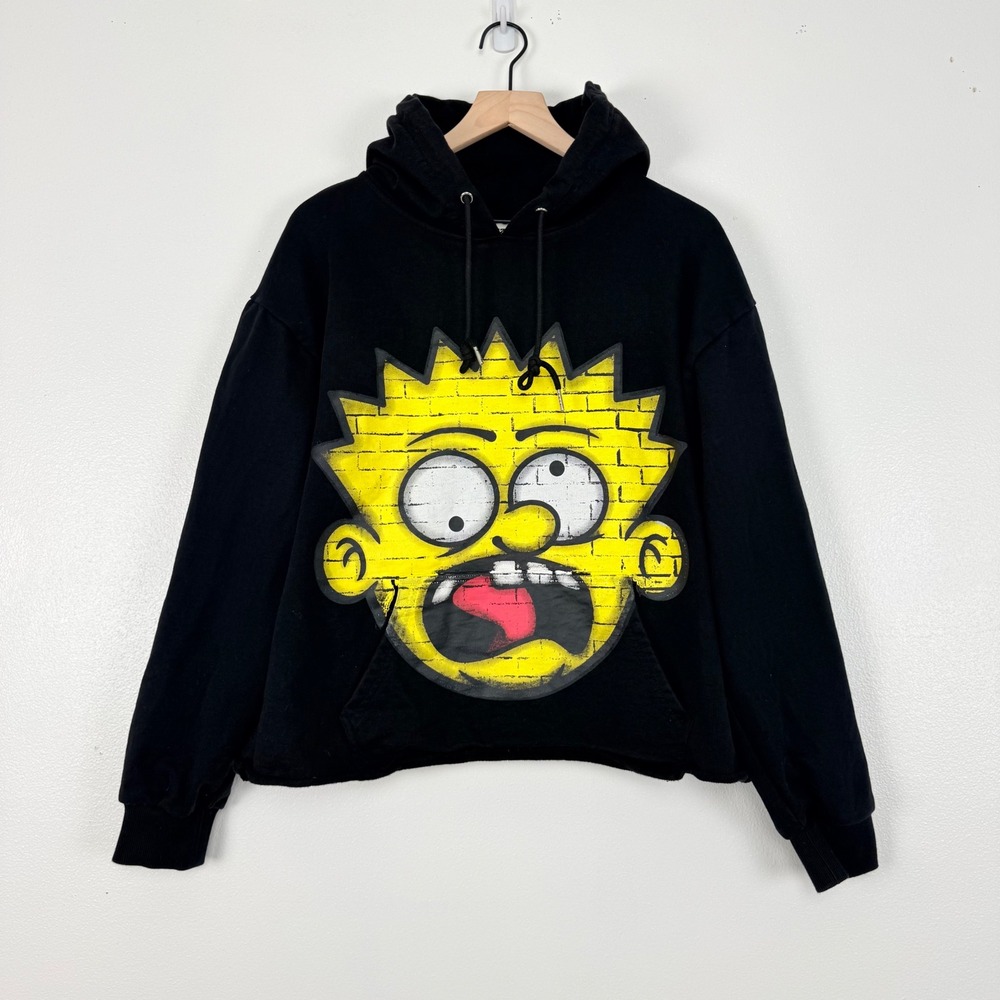 DNA MND GMZ Bart Simpson Graphic Hoodie M Black Cotton Boxy Cropped Streetwear - Picture 14 of 15